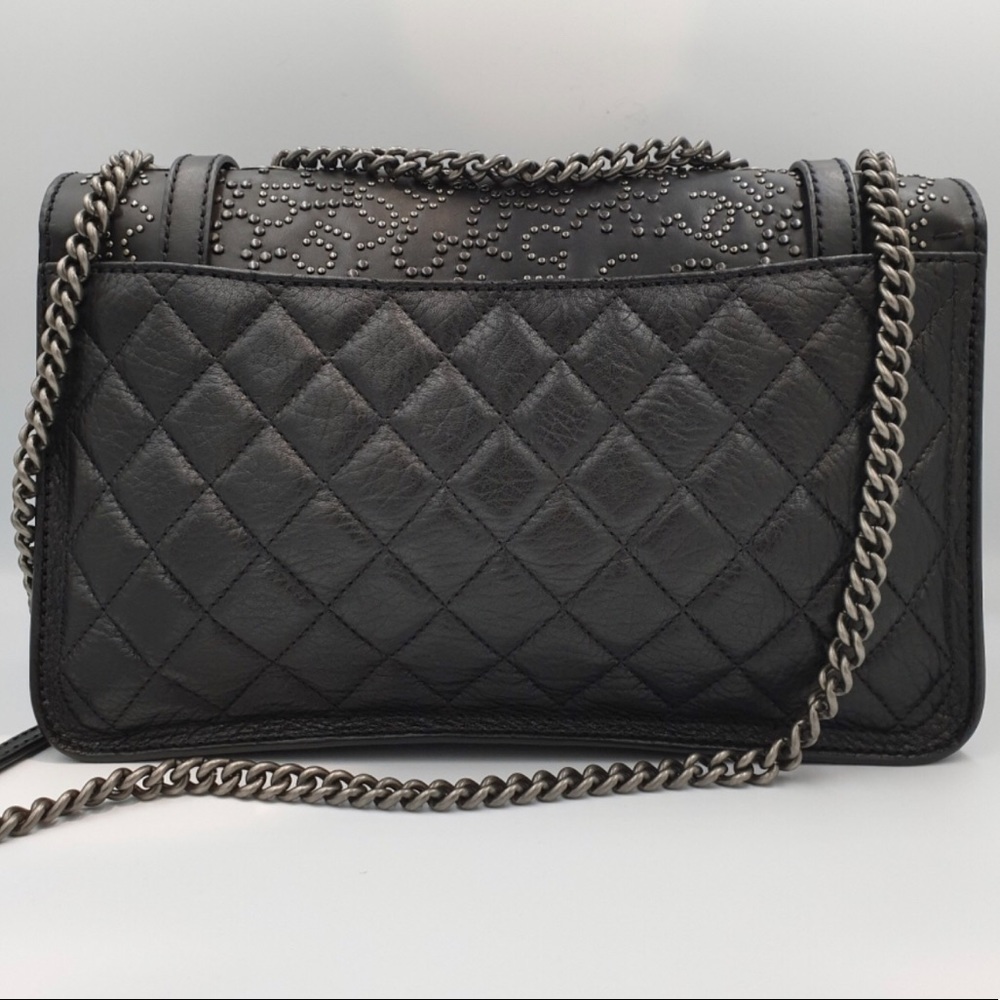 100AUTH CHANEL Black Leather Symbols Flap Bag HGrl - Picture 6 of 12